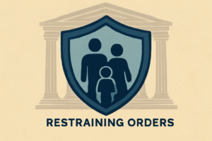 Restraining Order Lawyer in Freehold offering legal guidance in a law office, symbolizing justice, protection, and family security.